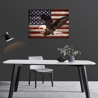 Imagem de 1 peça de arte de parede em tela com bandeira americana, águia careca em voo, ilustração detalhada patriótica 2D, decoração de tela pronta para pendurar para sala de estar quarto escritório