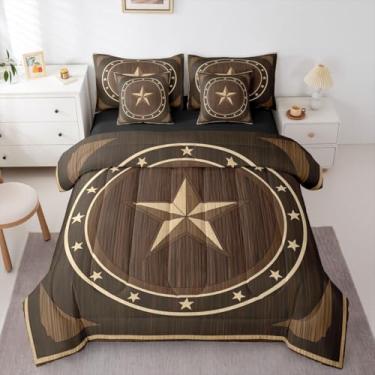Imagem de Feelyou Conjunto de edredom Queen com estampa de estrela do oeste do Texas, para crianças, meninos, meninas, casa de fazenda rústica, 7 peças, vintage, decoração de quarto, microfibra leve e macia