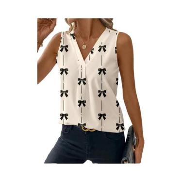 Imagem de Verão feminino novo sem mangas gravata borboleta camisa com decote em 