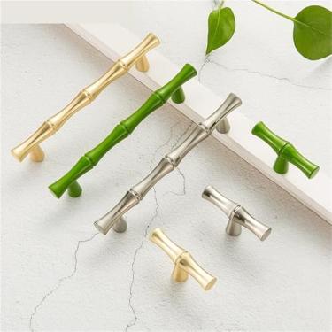 Imagem de Puxadores de bambu puxadores e puxadores de armário de liga de zinco maçaneta dourada puxadores de cozinha puxadores de móveis ferragens de porta 1 peça (amarelo)