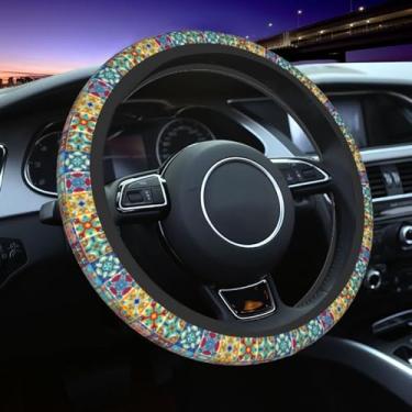 Imagem de Capa de volante de azulejos mexicanos coloridos acessórios de carro fofos para mulheres meninas universais 38 cm neoprene decoração interior automotivo antiderrapante protetor de carro caminhão