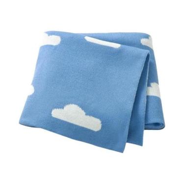 Imagem de Cobertor De Bebê Tricotado Branco Nuvem 90x70cm Dupla Utilização Para 