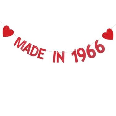 Imagem de XIAOLUOLY Banner vermelho com glitter, pré-amarrado, engraçado, decorações de festa de aniversário de 60 anos, pano de fundo de sinalização, FEITO EM 1966