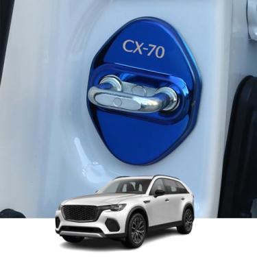 Imagem de Kakash Acessórios interiores personalizados para Mazda CX-70 CX70 2025 2026 aço inoxidável tampa de trava de porta de carro, protetor de trava de porta de carro 4 peças/conjunto (azul)