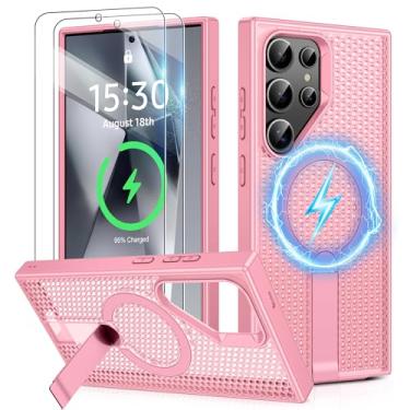 Imagem de Jshru Capa magnética para Samsung Galaxy S24-Ultra com [2 peças] protetores de tela HD, [3 formas de suporte] [proteção contra quedas de grau militar] com suporte invisível translúcido, capa fina para