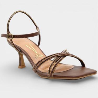 Imagem de Sandália Vizzano Salto Baixo Tiras Strass Feminino - Marrom, 36