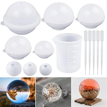 Imagem de Moldes de resina de silicone Let's Resin, molde redondo de silicone, moldes de esfera de resina epoxi para joias de resina, vela de sabao, faca voce mesmo, com copo de mistura de silicone antiaderente