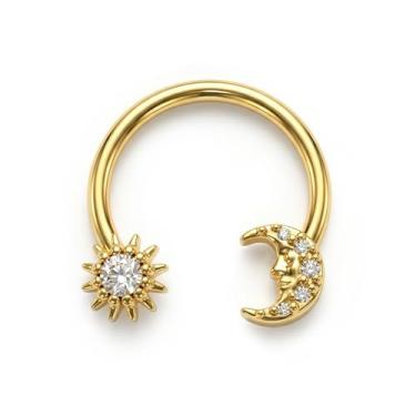 Imagem de BodyBonita Anéis de septo de sol e lua de 16G, anéis de nariz de ferradura de aço cirúrgico 316L, argolas para mulheres, zircônia cúbica, barra de septo, joia de lábio, tragus, concha, hélice