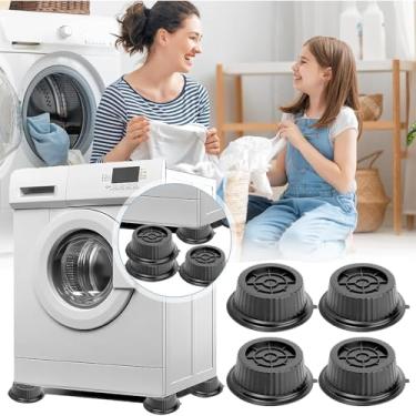 Imagem de 4 peças de almofadas antivibração para máquina de lavar e secar roupa com cancelamento de choque e ruído, suporte para máquina de lavar evita movimento, agitação, caminhada, tamanho universal