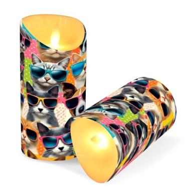 Imagem de ATTX Pacote com 2 velas legais para cães e gatos – velas LED de 7,6 cm x 15 cm com controle remoto e temporizador para casa, casamento, decoração de acampamento #351