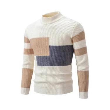 Imagem de Suéter Masculino De Tricô Quente Com Gola Casual Para Outono E Inverno