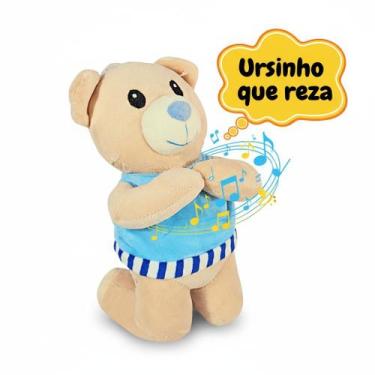 Imagem de Pelúcia Urso Ajoelhado Que Reza Emite Som 20cms - Azul - Tuka Toy