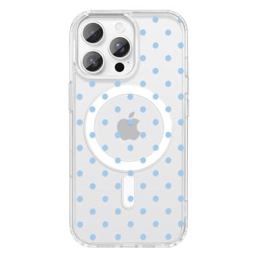 Imagem de xoniery Capa magnética para iPhone 16 Pro Max, linda bolinhas, compatível com MagSafe, TPU macio, à prova de choque, transparente estética feminina fina para mulheres e meninas - azul