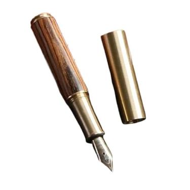 Imagem de EPANO Caneta-tinteiro vintage de latão sândalo, portátil, mini bolso, escritório, escritório, papelaria, material escolar (verde)