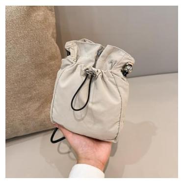Imagem de Bolsa tiracolo feminina de nylon pequena à prova d'água mini carteira para celular leve e fofa, Bege, Small, Bolsa tiracolo