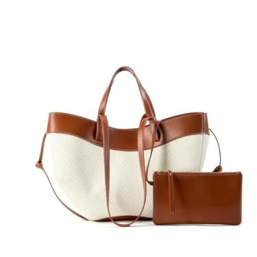 Imagem de TIOYW Sacolas femininas de patchwork de grande capacidade para bolsas de mão de designer de luxo bolsas de lazer moda bolsa de ombro nas axilas, Marrom, 37-15-21 cm