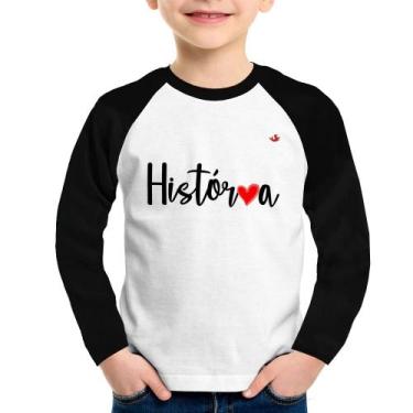 Imagem de Camiseta Raglan Infantil História por amor Manga Longa - Foca na Moda,