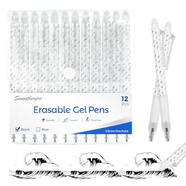 Imagem de SMOOTHERPRO Canetas apagáveis pretas | 12 peças Rub Out Biros | Caneta de fricção de ponta fina de 0,5 mm com borrachas na extremidade | para escrever colorir estudante adulto material de escritório