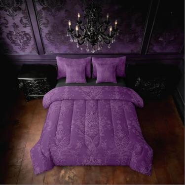 Imagem de Erosebridal Conjunto de edredom gótico damasco, 7 peças, com estampa floral vitoriana, roxo, para adultos, vintage, estilo boêmio, exótico, com edredom