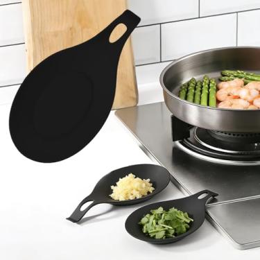 Imagem de Descanso de colher de silicone resistente ao calor para fogões e fogões de indução - Suporte de utensílio antiderrapante seguro para lava-louças para utensílios de cozinha grandes - Essencial
