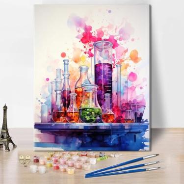 Imagem de TUMOVO Kit de pintura de tubos coloridos por números para adultos iniciantes, kits de pintura para adultos de vidro de laboratório por números em tela, pintura a óleo acrílica para presente decoração