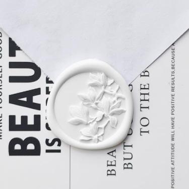 Imagem de Pilloze 50 peças de adesivos de lacre de cera de ramo de oliveira branco, adesivos autoadesivos de selo de cera preta para envelope ou convite de casamento, boa adesão e fácil de usar