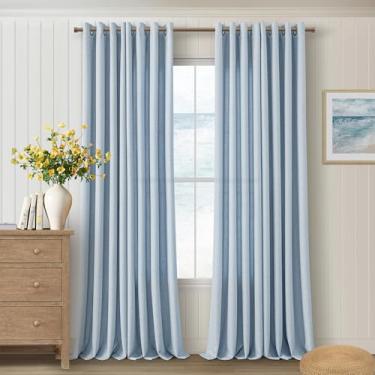 Imagem de Cortinas azuis claras para sala de estar, 203 cm de comprimento, conjunto de 2 painéis, de linho sintético, semitransparente, privacidade, bronze, ilhós, cortinas para janela costeira, azul empoeirado