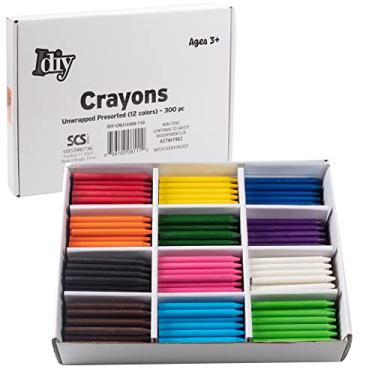 Imagem de Giz de cera desembrulhado a granel da IDIY (300 unidades pré-classificadas, 25 de 12 cores) – Sem papel, teste de segurança ASTM, para crianças, professores, salas de aula de arte, materiais e projetos de volta às aulas – Estilo de aula