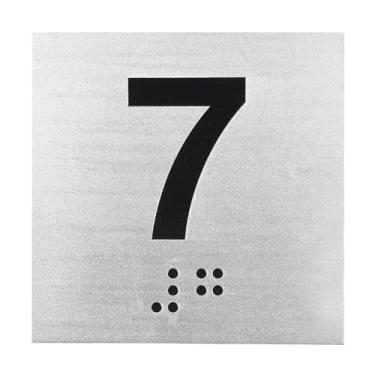 Imagem de PATIKIL Placa de número de sala de exames, placa número 7 de 10 cm x 10 cm com identificação autoadesiva em braille e tátil para assistência de escritório no centro de teste, preto em prata