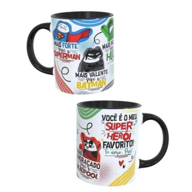 Imagem de Caneca Flork Dia dos Pais 340ml em Porcelana Premium | “Você é Meu Super-Herói ... Te Amo Pai” | Presente Criativo e Carinhoso para Pai (PRETO)