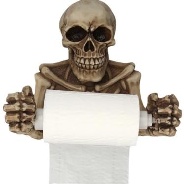 Imagem de Suporte de papel higiênico montado na parede com cabeça de caveira retrô, decoração de horror para sala de estar, suporte de papel de rolo personalizado de resina, instalação de perfuração