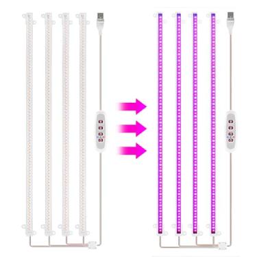 Imagem de Fitas de Luz Crescimento Plantas LED 8W Lâmpada com Timer 12H 16H 5 Brilhos Ajustáveis para Estufa Hidroponia Suculenta 4 Barras