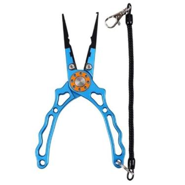 Imagem de LUYILA Alicate de pesca, removedor de anzol, pinças de pesca de liga de alumínio, alicate de anel dividido multifuncional com bainha e cordão, presente de pesca para homens (cor: azul)