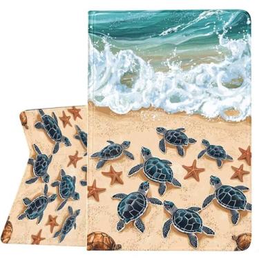Imagem de ZHJLZQAI Capa para Samsung Galaxy Tab A11 / Tab A9 de 8,7 polegadas 2025/2023, couro protetor fino, despertar/hibernar automaticamente, suporte de ângulo de visão ajustável. Tartarugas marinhas na
