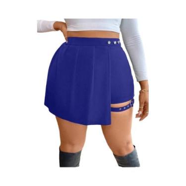 Imagem de Saia Assimétrica Plissada De Cintura Alta plus Size Com Botões Estilo 