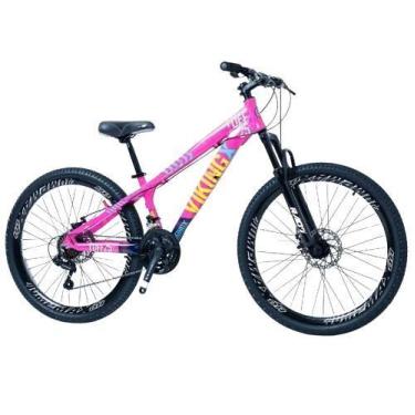 Imagem de Bicicleta aro 26 Vikingx Rosa Azul 21v Câmbios Shimano Aro Vmaxx