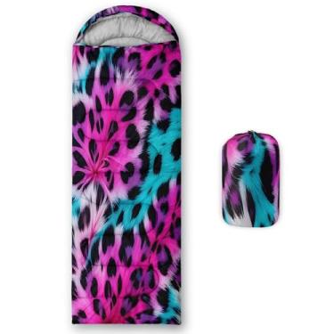 Imagem de QOOMO Sacos de dormir para acampamento com estampa de leopardo rosa, 3 estações, clima quente e frio, leve, sacos de dormir à prova d'água para adultos e crianças, viagens e ao ar livre, 78 x 228 cm