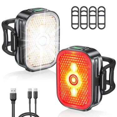 Imagem de Viccux Conjunto de luzes de bicicleta com refletores grande-angular, 8 + 6 modos e luzes de bicicleta ultraleves, IP65 à prova d'água e USB-C duplo 1-2 horas de carregamento rápido, farol e lanterna