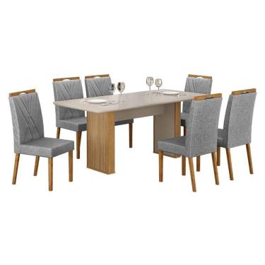 Imagem de Mesa de Jantar Júlia 180x90cm Cinamomo Off White com 6 Cadeiras Lara Linho Prata - Valdemóveis