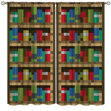 Imagem de DKMQQUL Cortinas de estante pixeladas para quarto de crianças e adolescentes, estampa de pixel, tema de jogo, anime, estante, tratamento de janela para sala de estar, sala de aula, berçário, cozinha