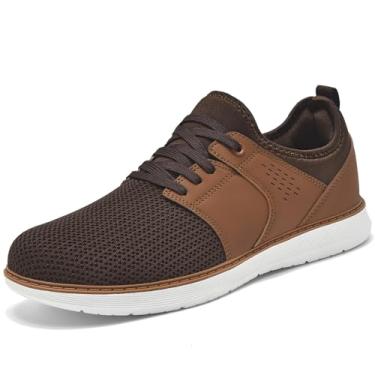 Imagem de EADNLY Sapato social masculino casual, sem cadarço, de malha, respirável, confortável, antiderrapante, Marrom, 46