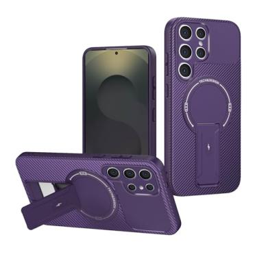 Imagem de LYJSMGZ Capa magnética para Samsung Galaxy S25 Ultra/S25 Plus/S25, suporte oculto à prova de choque, textura de fibra de carbono, antiderrapante, roxo, S25 Ultra