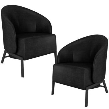 Imagem de Kit 02 Poltronas Decorativa Para Sala Living Pés Industrial Sierra K01 Couríssimo Preto - Lyam Decor