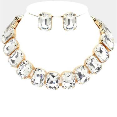 Imagem de Conjunto De Colar Choker Grande Com Cristais E Brincos De Pedras Para 