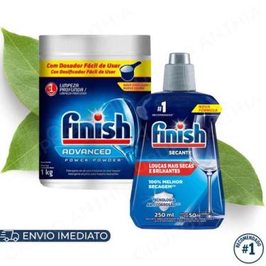 Imagem de Kit Finish Detergente em Pó 450g/1kg e Secante 250ml para Lava Louças 