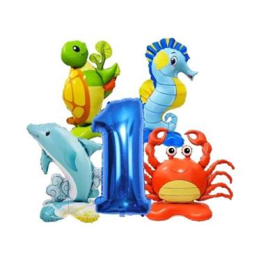 Imagem de Balões Com Tema De Animais Marinhos 5pcs Em Forma De Caranguejo, Caval