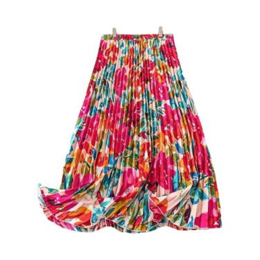 Imagem de Saia Longa Plissada Com Estampa Floral De Cintura Alta Para Mulheres, 
