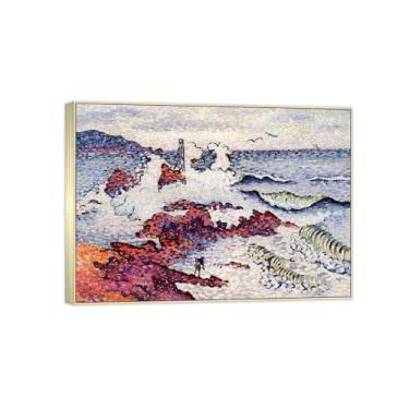 Imagem de Impressão em tela de paisagem pronta para pendurar - Pintura de arte de parede famosa - Mediterrâneo-Moderna Decoração de Casa Imagem Moldura Prata 70 x 100 cm 27 x 39 pol