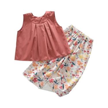 Imagem de Conjunto De Verão Em Duas Peças Com Colete Caqui E Calças Listradas De