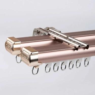 Imagem de Varões divisórias de sala de trilho de cortina dupla resistente - Suporte de teto de parede de 300 cm para sala de estar, quarto, chuveiro, hospital - Cor rosa elegante